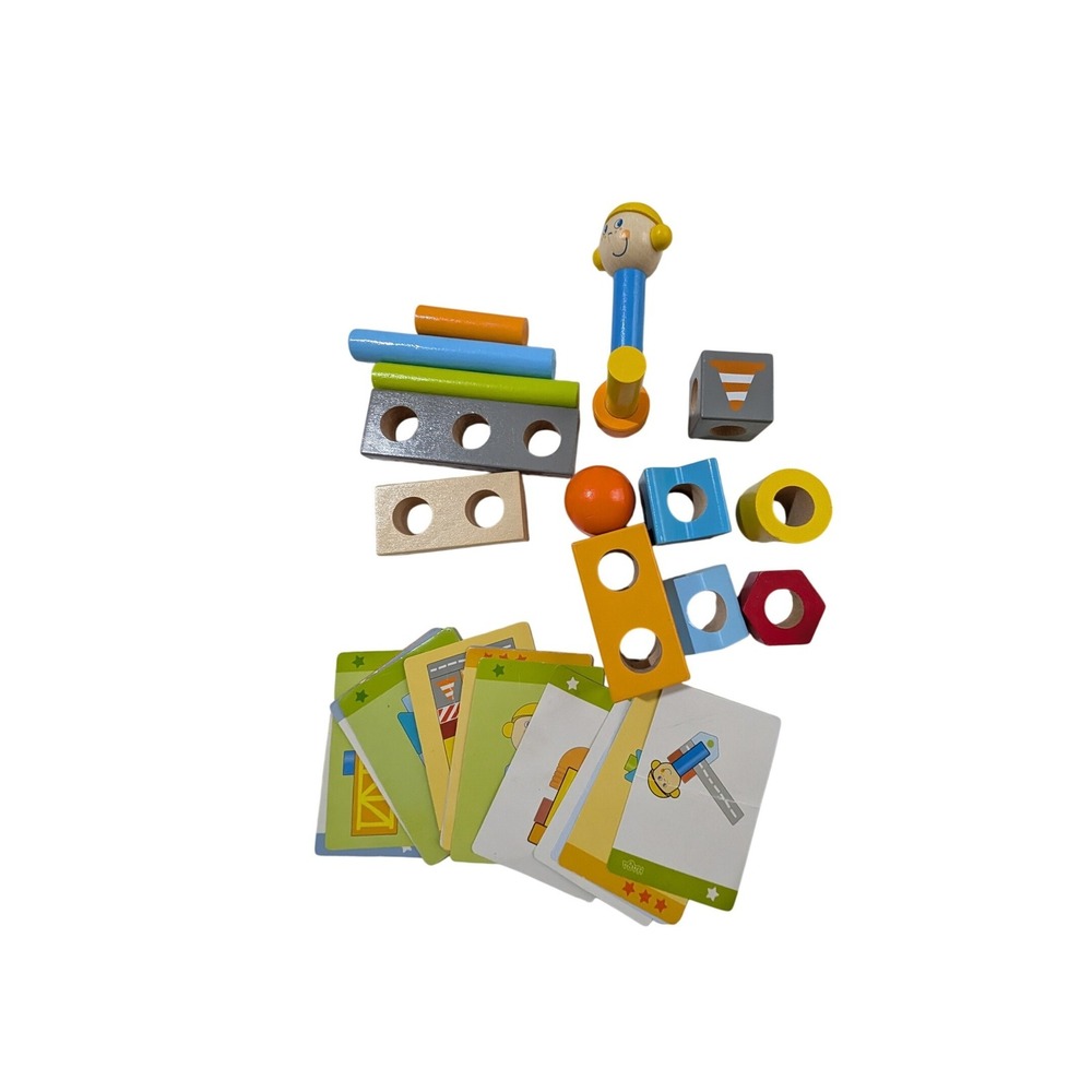HABA Master Builder Wooden Stacking Blocks Construction Set with Cards 301056